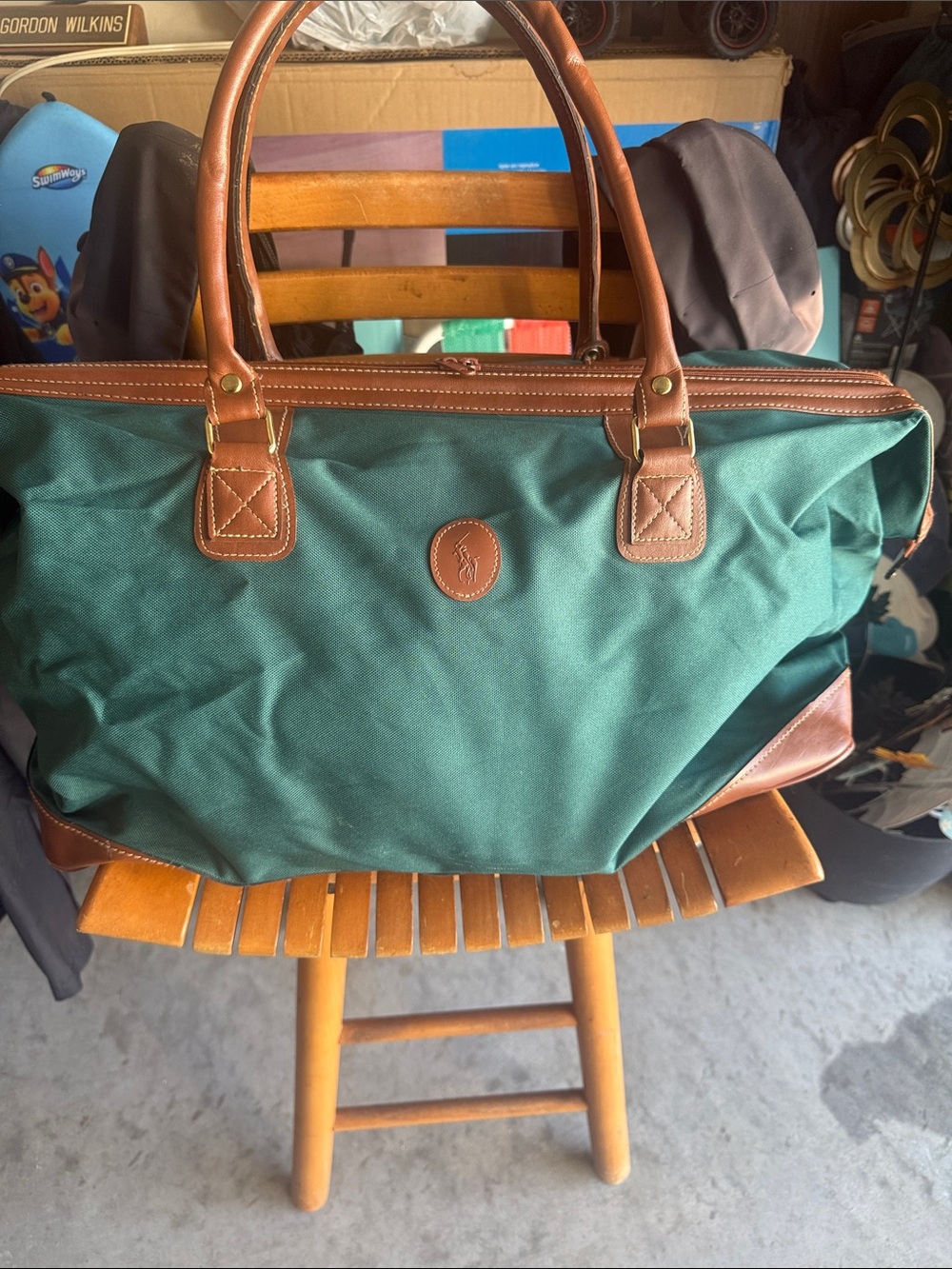 Vintage Polo by Ralph Lauren Green Canvas Travel Tote with Brown Leather Trim
